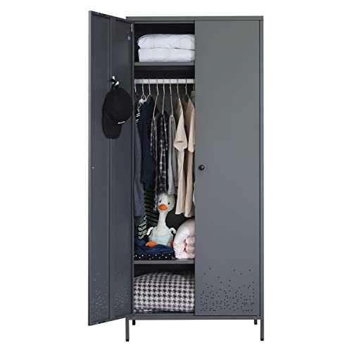 Charcoal Grey Metal Wardrobe Armoire Closet by Besfur