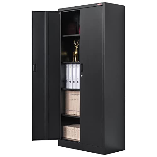 BESFUR Metal Storage Cabinet, 72" H Garage Storage Cabinet with Adjustable Shelves and Lockable Door, Classic Office Storage Cabinet for Home, School, Office, Garage (Black)