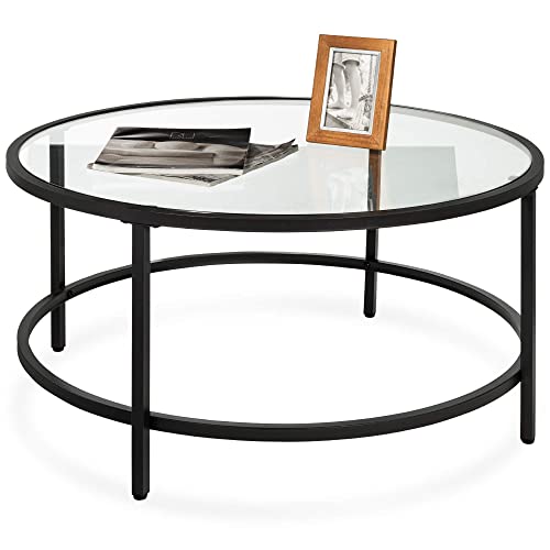 Best Choice Products 36in Modern Round Tempered Glass Accent Side Coffee Table 41YeBqT AlL 