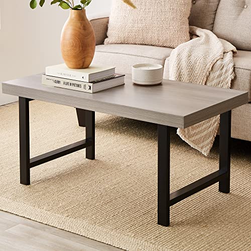 Modern Butcher Block Coffee Table with Metal Legs, Gray