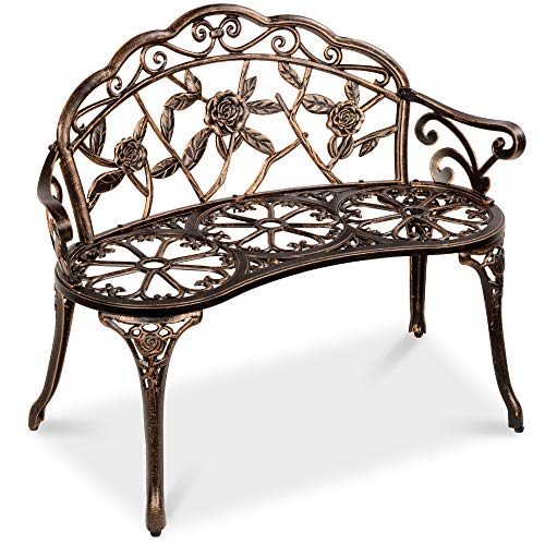 Best Choice Products Floral Rose Accent Garden Bench - Antique Bronze Finish