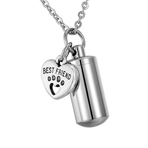 Best Friend Dog Paw Urn Necklace with Angel Wing Charm Pendant