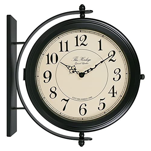 Bestime 66264B 16-Inch Black Double Sided Metal Wall Clock