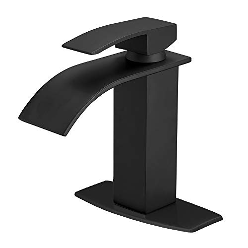 BESy Matte Black Single Hole Bathroom Sink Faucet with Deck Plate