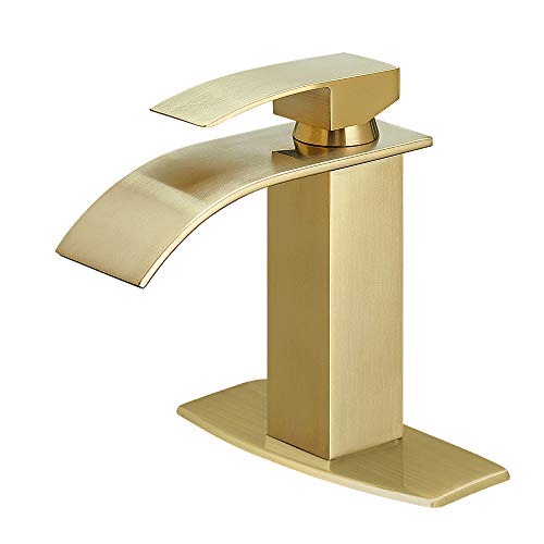 Gold Brushed Single Handle Bathroom Faucet with Deck Plate