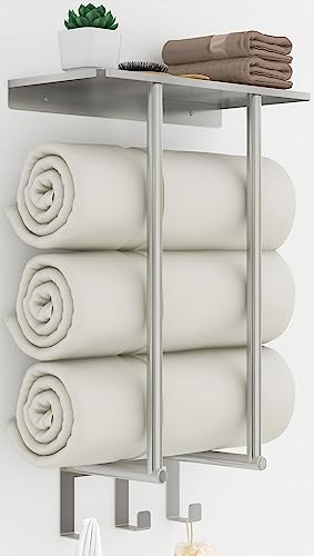 BETHOM Bathroom Towel Rack with Shelf & Hooks