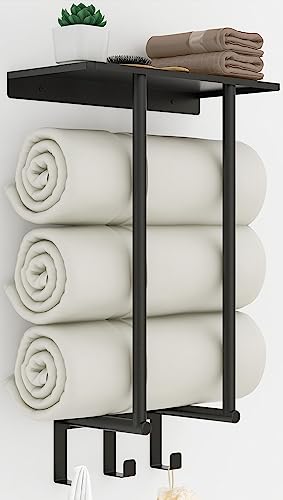 BETHOM Towel Rack with Metal Shelf and 3 Hooks