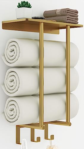 BETHOM Towel Rack with Metal Shelf and 3 Hooks