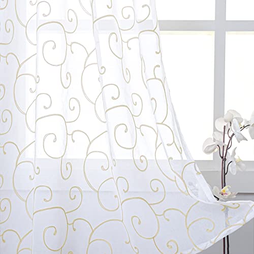 BGment Embroidered Sheer Curtains 84 Inches, Beige