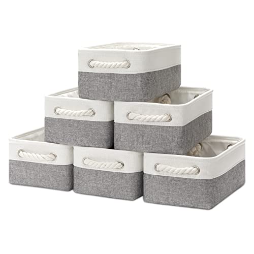 6-Piece White & Grey Collapsible Fabric Storage Baskets with Handles