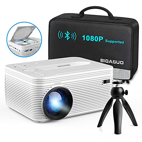 BIGASUO HD Bluetooth Projector with Built-in DVD Player