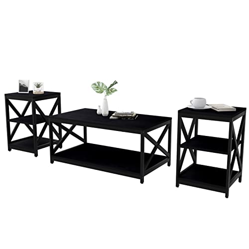 Bigbiglife Industrial X-Design 3-Piece Living Room Table Set Black