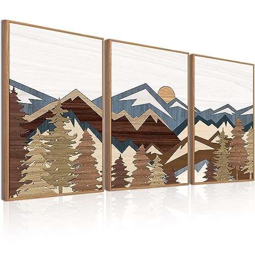 BINCUE Vintage Mountain 3-Piece Framed Canvas Art 16x24