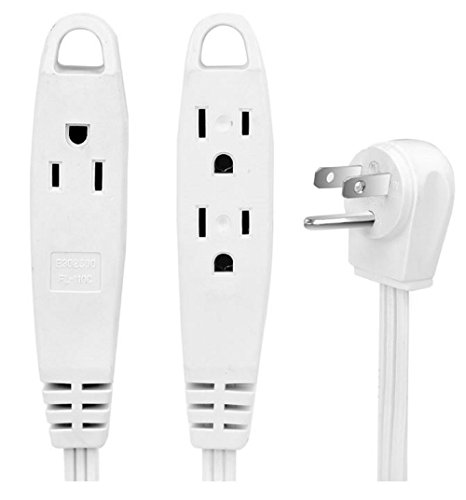 BindMaster 10ft Extension Cord, 3-Prong Grounded, 3 Outlet, Flat Plug, White
