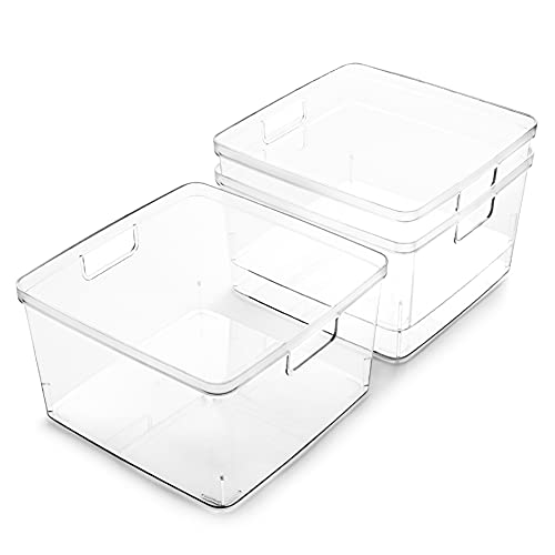 Tyminin Medium Storage Bin with Lid, 14 Quart Plastic Stackable Container  Box, 2 Pack