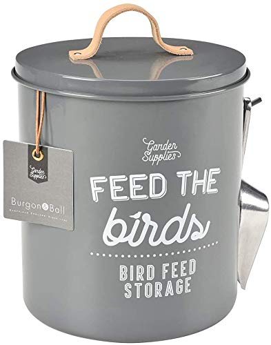 Bird Food Storage Container Tin with Scoop and Leather Handle