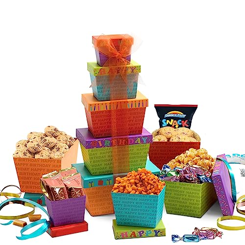 Birthday Gift Basket Tower - Curated Snack Box, Sweet and Savory Treats