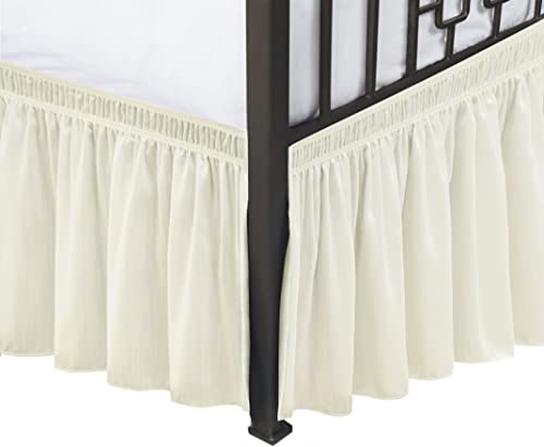 Queen 16" Drop Ivory Elastic Bed Skirts with Split Corners
