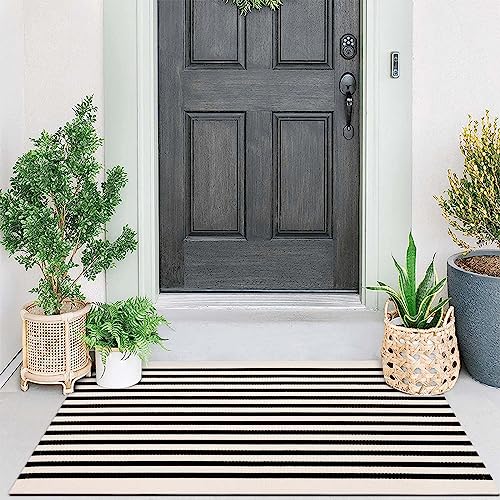 Black and White Striped Door Mat