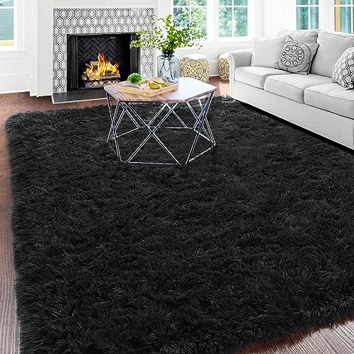 Black Shag Area Rug, 4'X6', Furry Carpet for Kids, Cute Room Decor" - Amdrebio
