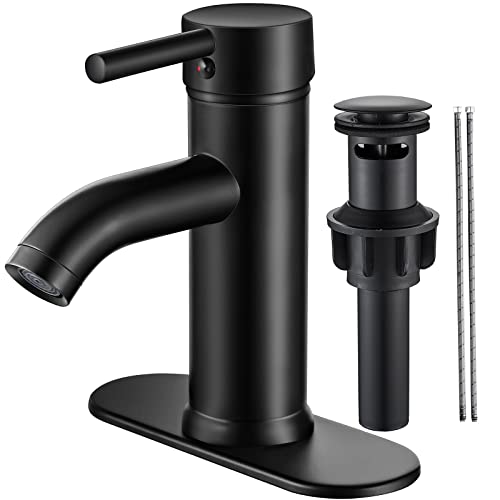 Matte Black Single Handle Bathroom Faucet with Pop-up Drain