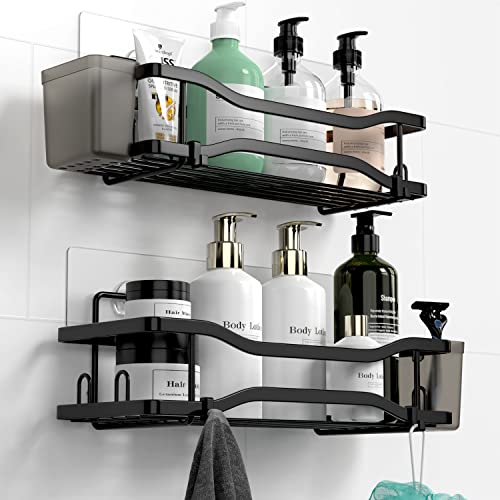 Black Bathroom Shower Organizer with Hooks and Hanging Cups
