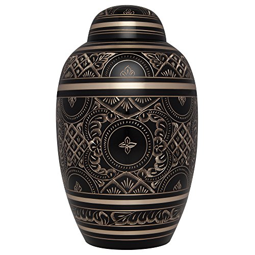 Gold-Engraved Brass Cremation Urn - Large Size for Adult Remains - Rings Model
