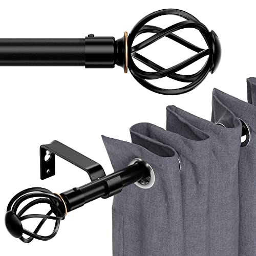 Black Curtain Rod Set with Twisted Cage Finials