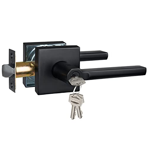 Black Exterior Door Handle with Lock and Keys