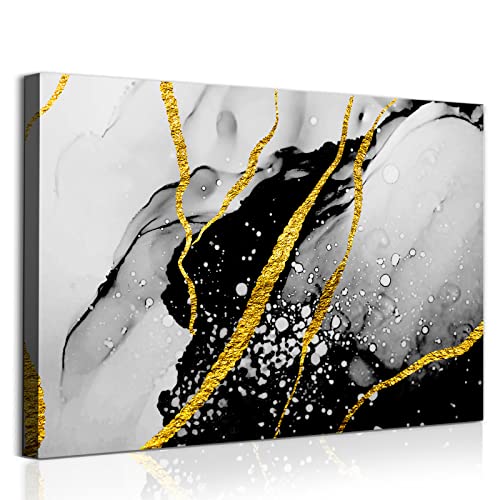 Black Gold and White Abstract Canvas Wall Art