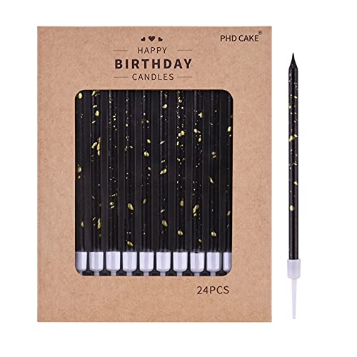 Black Gold Long Thin Birthday Candles