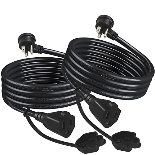 Black Indoor Outdoor Extension Cord Weatherproof - Garden Low Profile Flat Plug 3 Prong Grounded Extension Cord, 16AWG SJTW Heavy Duty Outside Household Extension Cable for Outdoor Lights