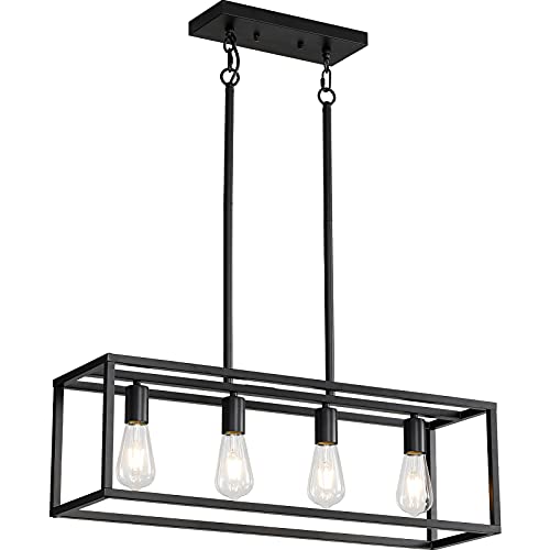 Black Kitchen Island Lighting, 4-Light Industrial Vintage Chandelier