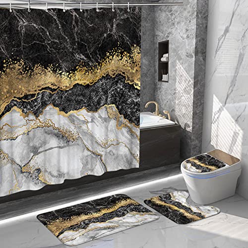 Black Marble Shower Curtain Set