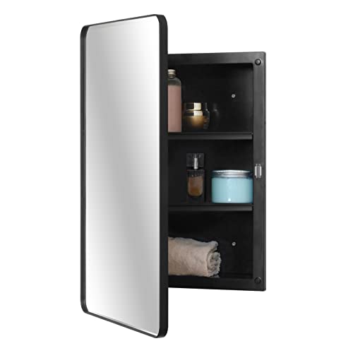 Black medicine cabinet with beveled edge mirror