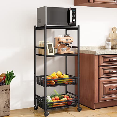 Black Microwave Stand Cart with Storage