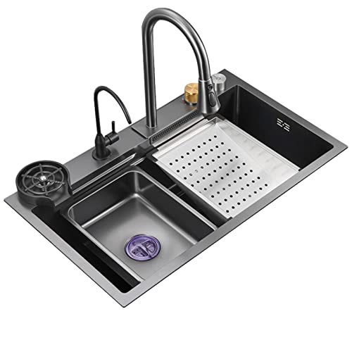 Black Nano Kitchen Sink with Multifunctional Top Loading Faucet