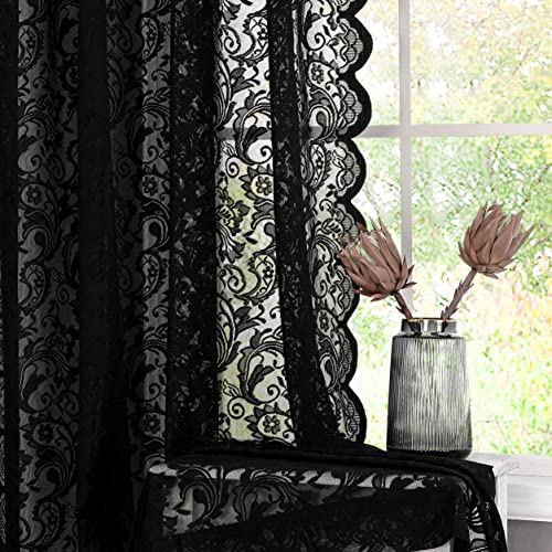 Black Sheer Lace Curtains