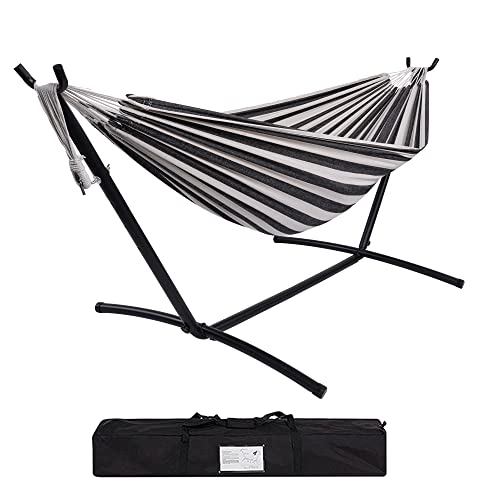 Black Stripe Cotton Rope Hammock with Stand