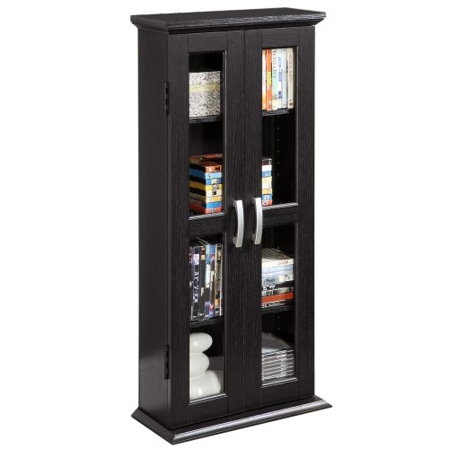 Black Tall Bookshelf Cabinet Doors Home Office Tower Media Organizer