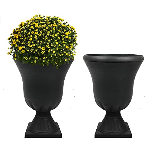 Black Tall Round Classic Resin Traditional Flower Pots