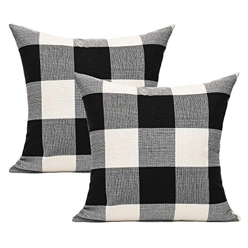 Black White Classroom Buffalo Plaids Decorative Outdoor Farmhouse Throw Pillow Covers Front Porch Classic Halloween Decor Retro Boho Cushion Cases Fall Home Rustic Check for Couch Patio 18x18 Set of 2
