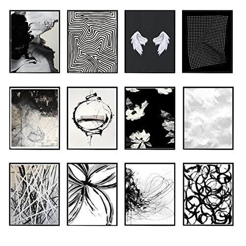Abstract Black White Wall Art Set for Room Aesthetic