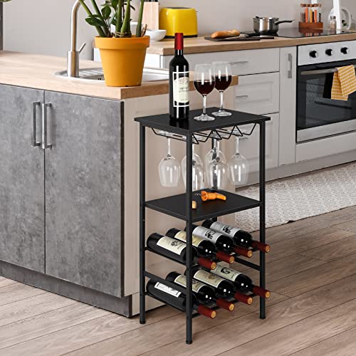 Black Wine Rack Freestanding Floor Industrial Bar Cabinets