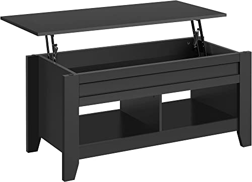 Black Wood Coffee Table with Lift-up Design and Hidden Storage