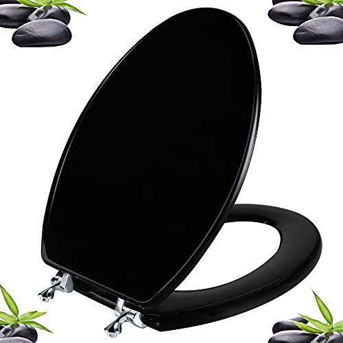 Black Wood Toilet Seat with Zinc Alloy Hinges