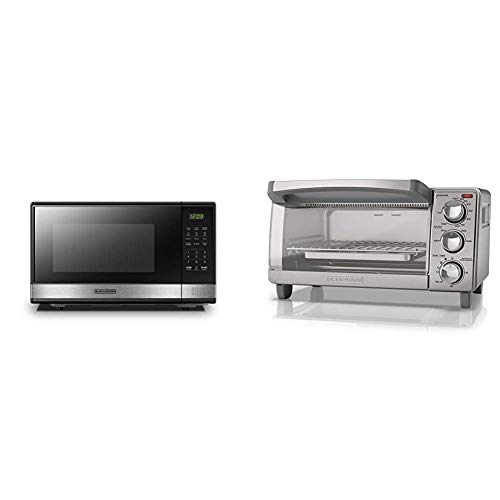 BLACK+DECKER EM031MB11 Digital Microwave Oven with Turntable Push-Button Door, 1000W,1.1cu.ft, Stainless Steel & 4-Slice Toaster Oven with Natural Convection, Stainless Steel, TO1760SS