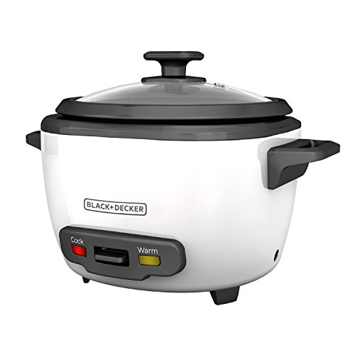 BLACK+DECKER Rice Cooker 16 Cups Cooked (8 Cups Uncooked) with Steaming Basket, Removable Non-Stick Bowl, White