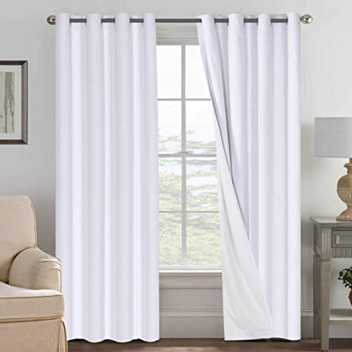 Blackout Linen Look Curtains - 84 Inches Long - 2 Panels, Bright White