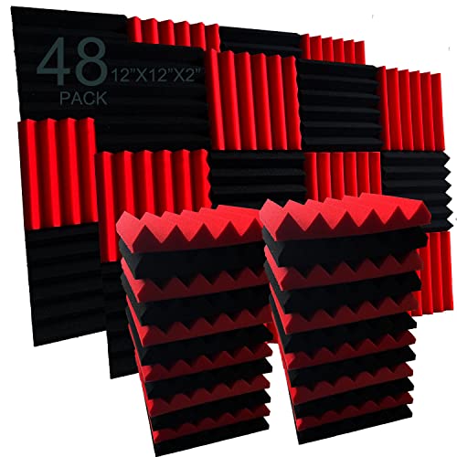 Black/RED Acoustic Foam Panel Wedge Studio Soundproofing Wall Tiles